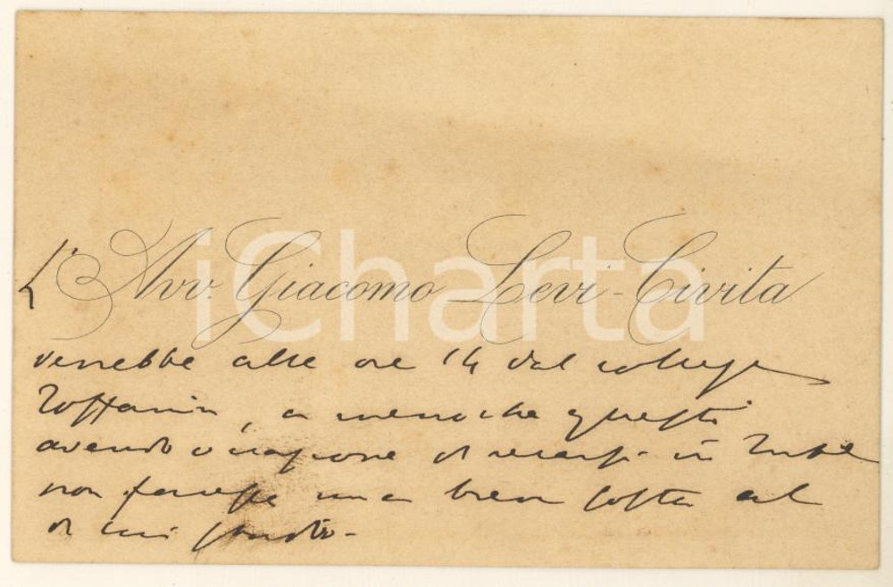 Autografo originale 1890 ca PADOVA Giacomo LEVI CIVITA avvocato  Biglietto AUTOGRAFO 1