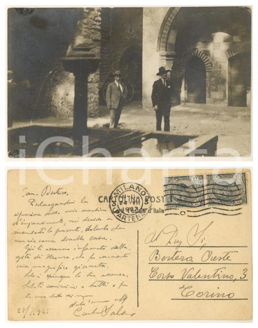 Fotografia d epoca originale 1923 MILANO Piazza dei Mercanti  Foto cartolina Carlo SALA   Autografo 1