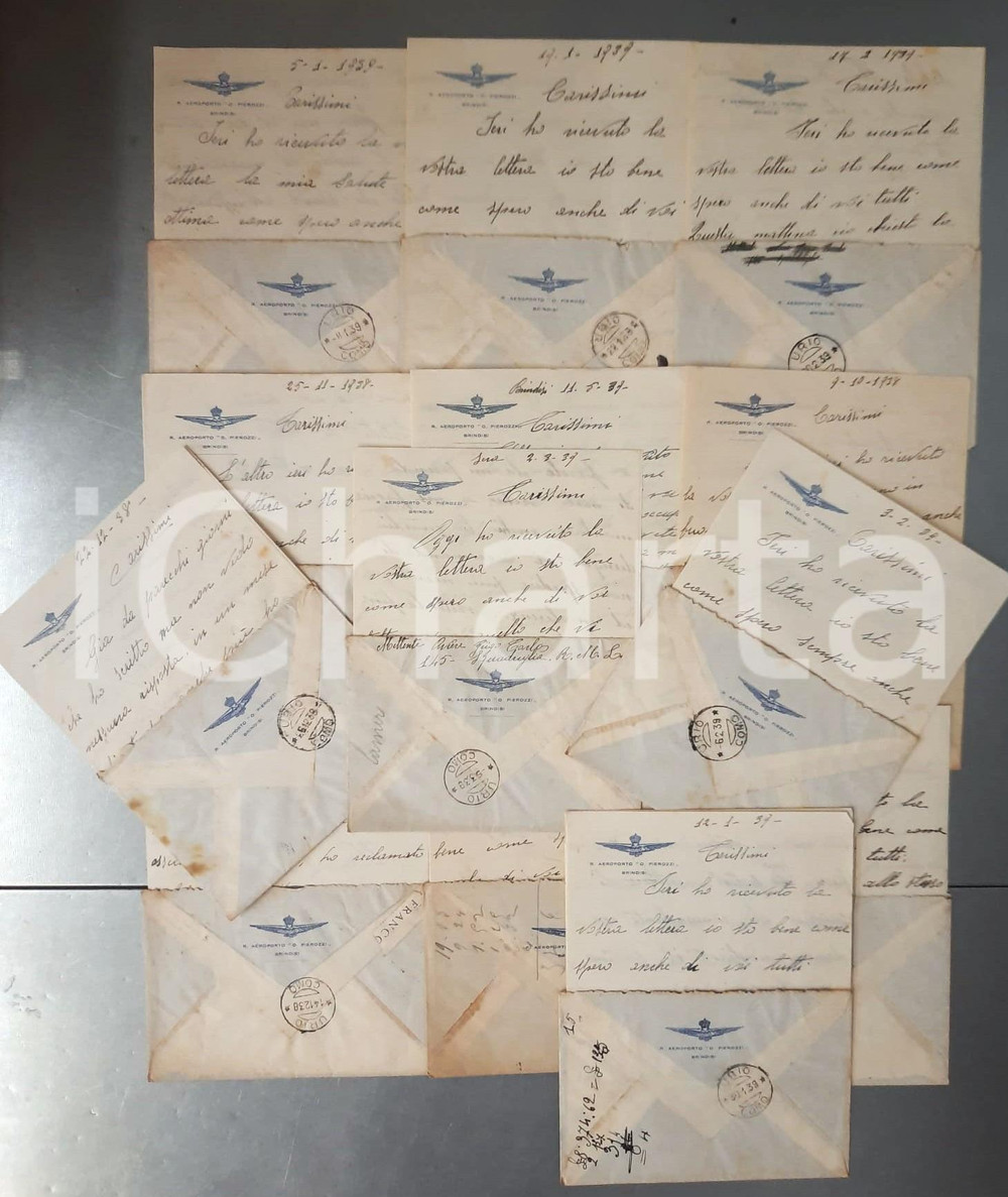 Manoscritto, lettera originale 193839 BRINDISI R. Aeroporto O. PIEROZZI  Lotto 13 lettere aviere GRIGO 1