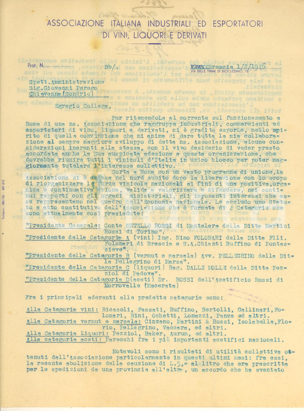 Documento originale, autentico 1946 BRESCIA FEDERVINI Lettera ing. Nino FOLONARI dopo la Liberazione Autografo 1