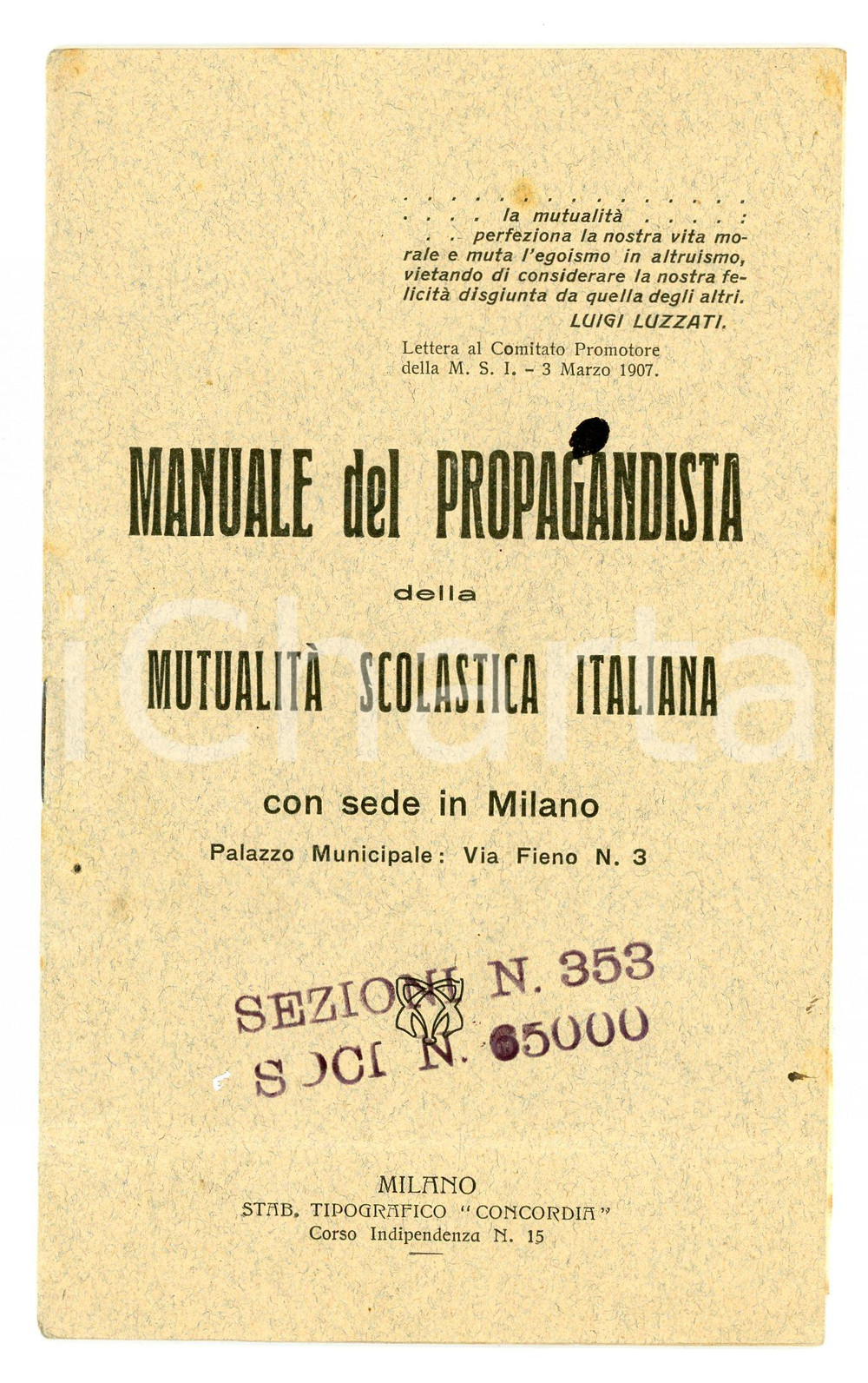 Libro, pubblicazione d epoca 1910 ca MILANO MutualitÃ  Scolastica Italiana  Manuale del propagandista 1