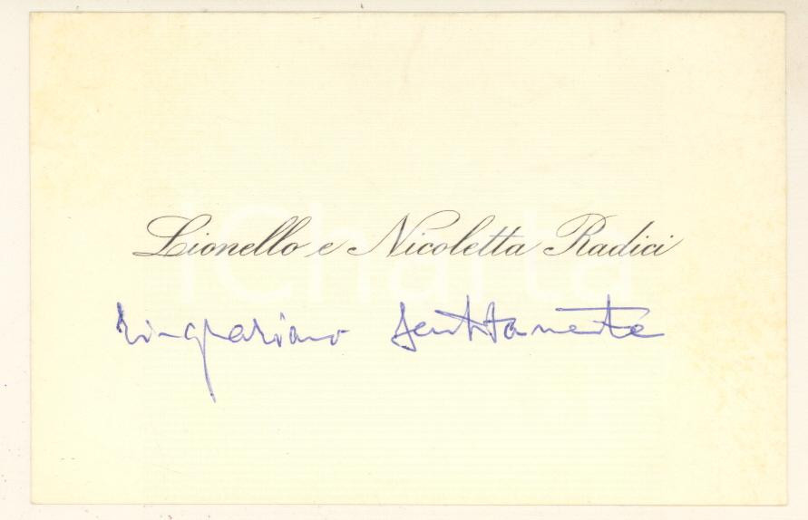 Oggetto da collezione cartaceo 1970 ca PADOVA Lionello e Nicoletta RADICI  Biglietto autografo 1