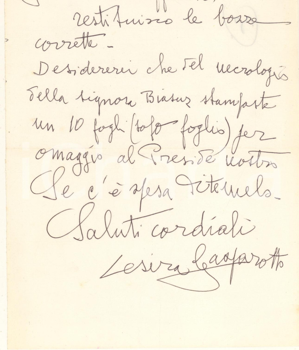 Autografo originale 1973 PADOVA Lettera di Cesira GASPAROTTO per invio di bozze  Autografo 1