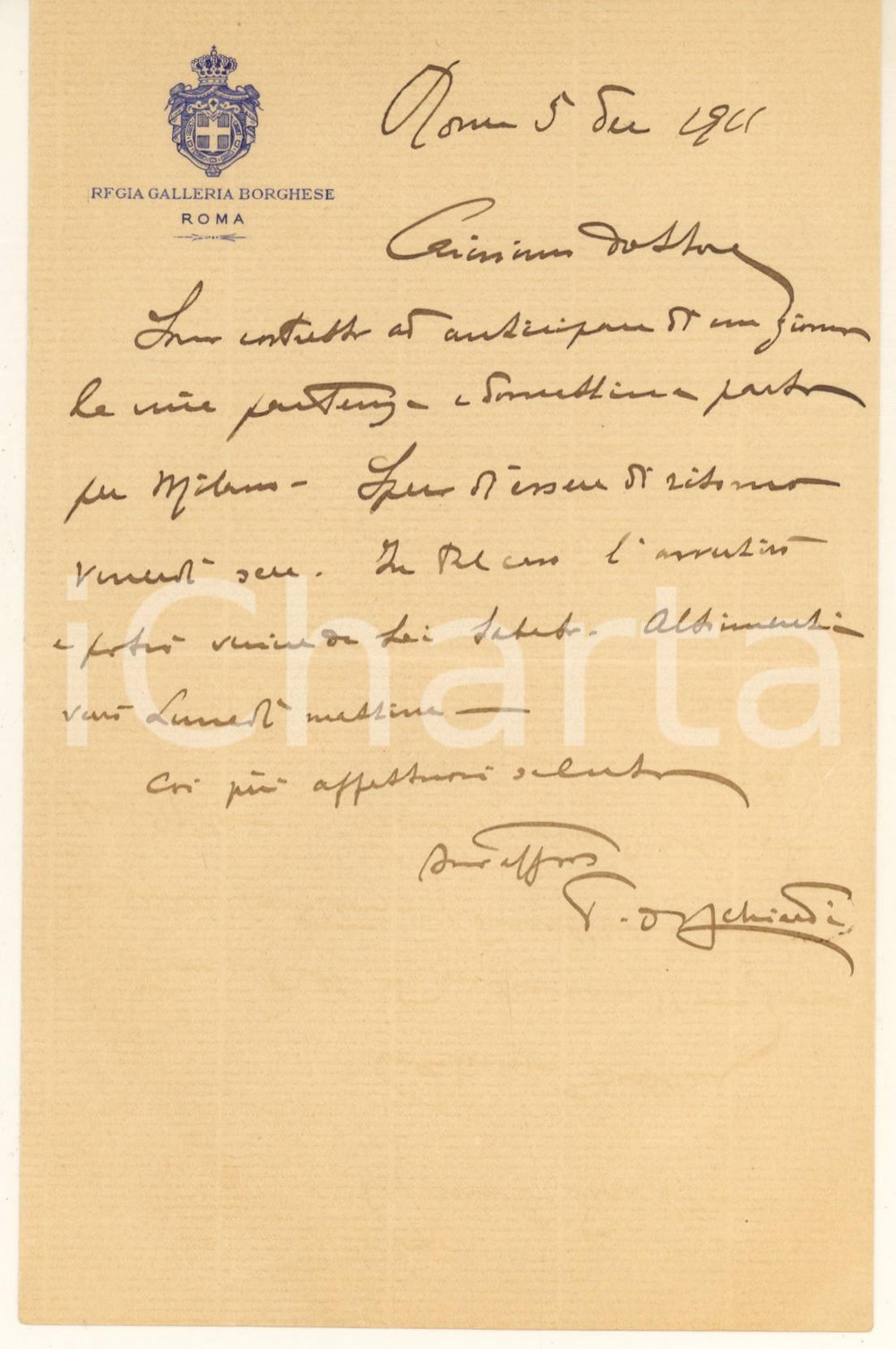 Autografo originale 1911 ROMA Regia Galleria Borghese  Lettera Pietro D ACHIARDI Autografo 1
