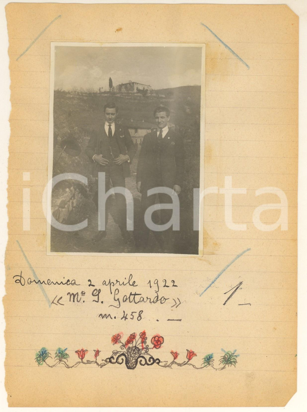 Fotografia d epoca originale 1922 BRESCIA SAN GOTTARDO  ESCURSIONISMO UOEI  Giovanni Bignami e amico  Foto 1