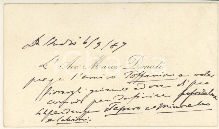 Autografo originale 1887 PADOVA Avv. Mario DONATI  Biglietto da visita  Autografo 1