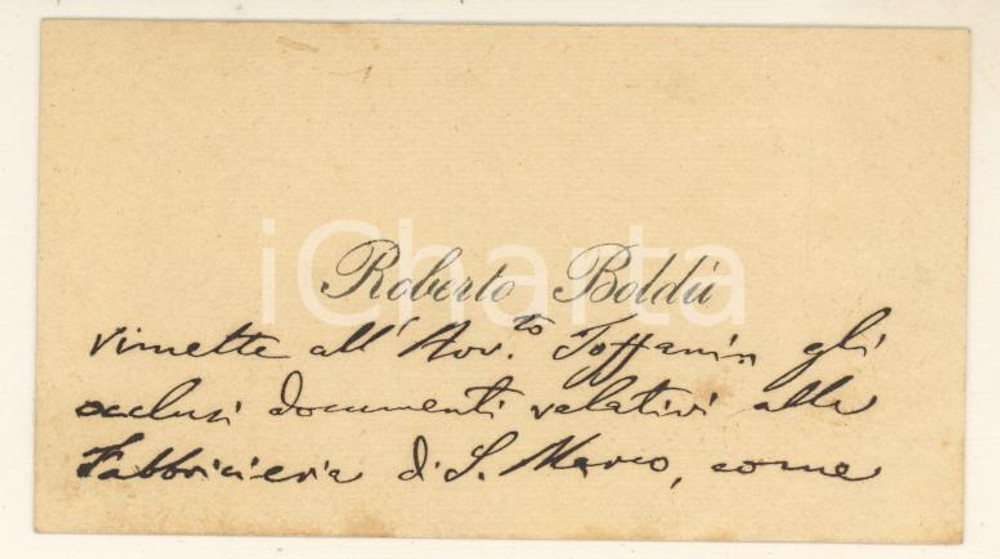 Autografo originale 1890 ca PADOVA Nobile Roberto BOLDU   Biglietto da visita  Autografo 1