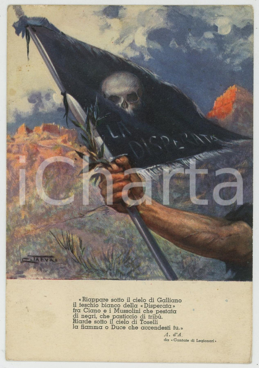 1936 WW2 ETIOPIA - AOI La Disperata - Illustrazione Clemente TAFURI Cartolina  Cartolina postale d'epoca, non viaggiata.Edita dall'Ufficio Storico della Milizia - Serie Cartoline A.O.I.CONDIZIONI: FAIRFORMATO: FP    originale e autentica 1