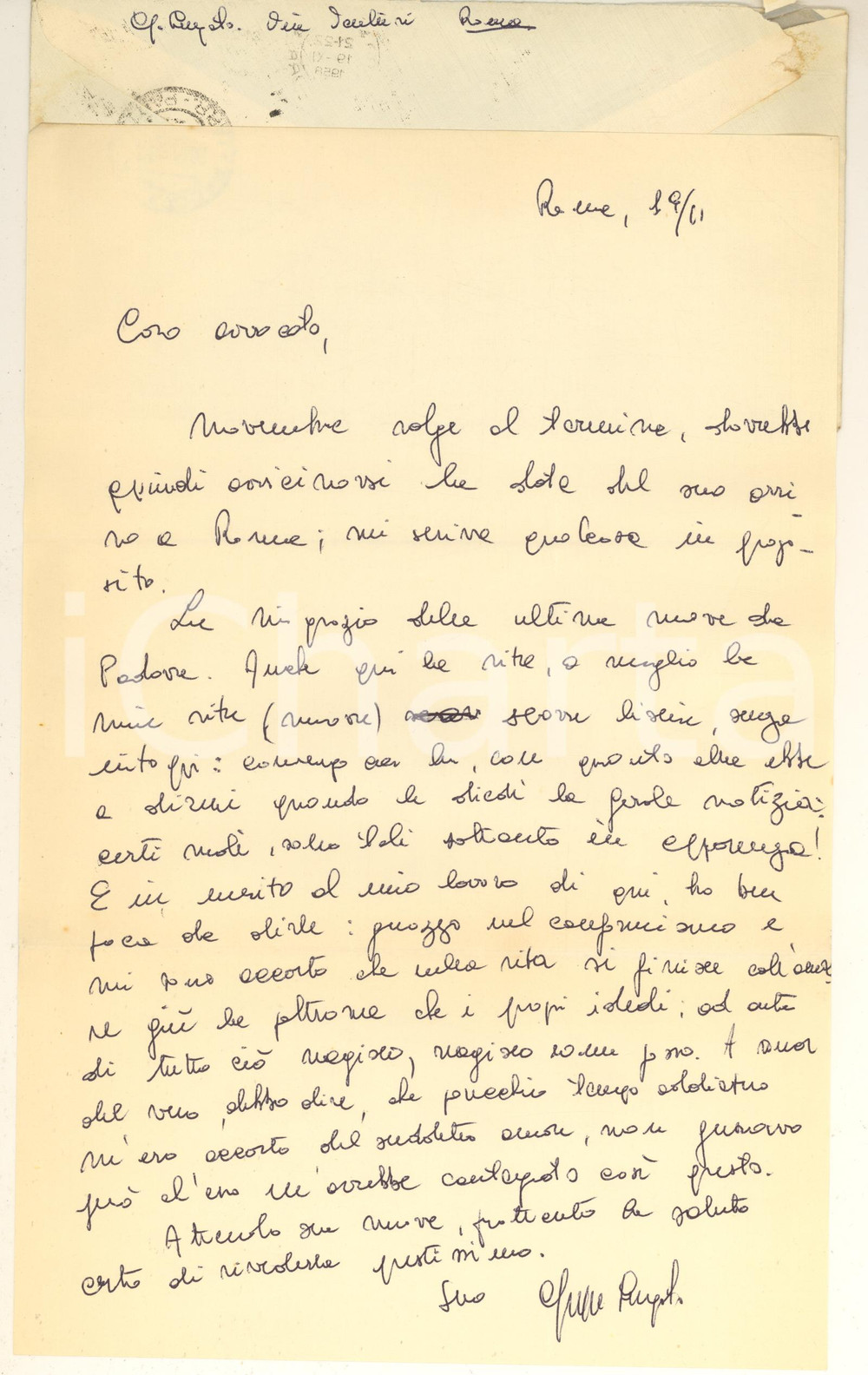 Autografo originale 1958 ROMA Giuseppe LUGATO Guazzo nel conformismo  AUTOGRAFO 1