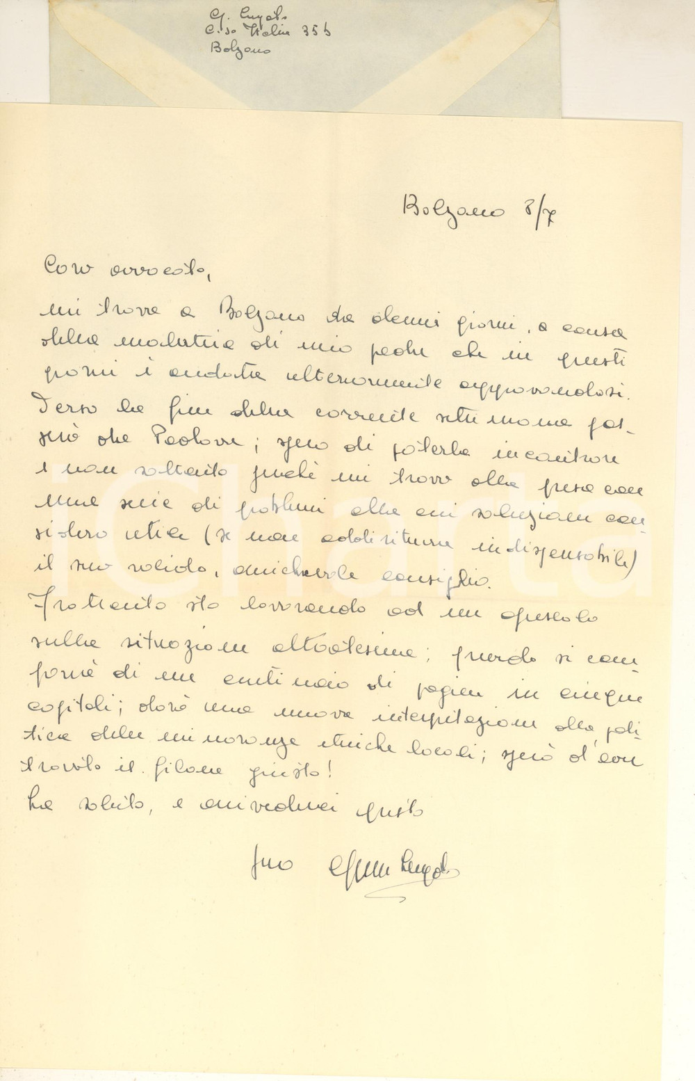 Autografo originale 1955 ca BOLZANO Giuseppe LUGATO su appuntamento a Padova  AUTOGRAFO 1