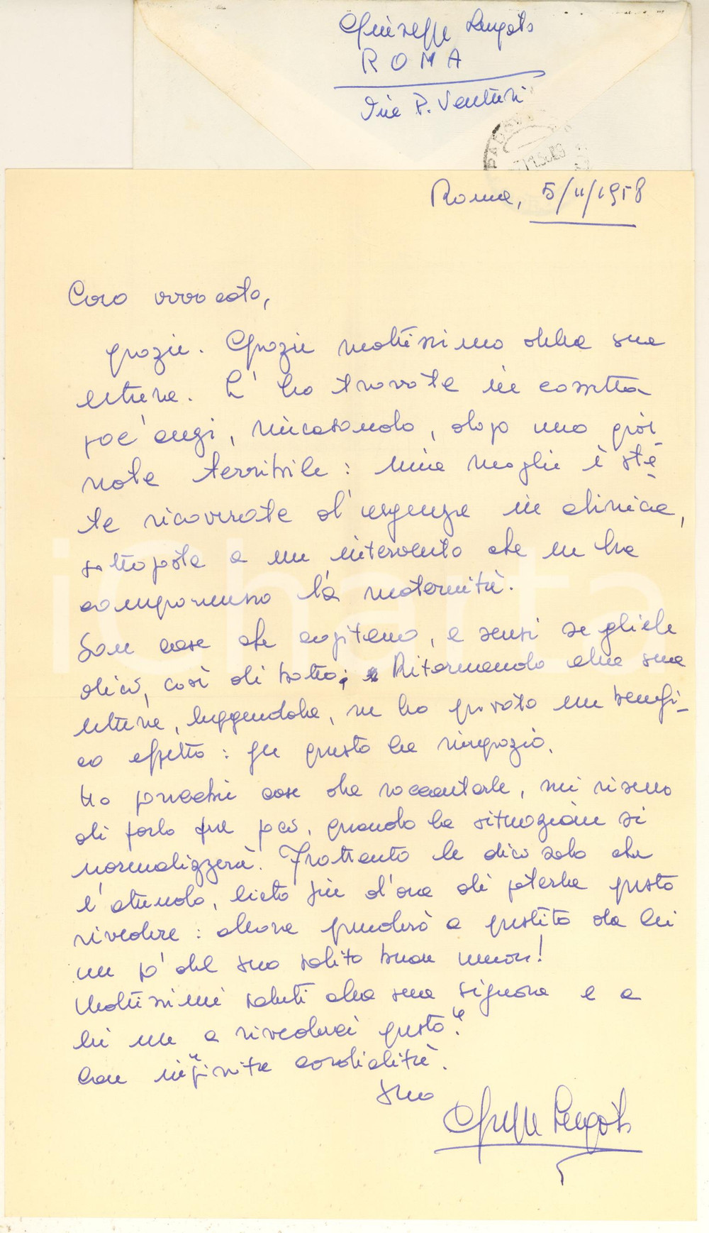 Autografo originale 1958 ROMA Giuseppe LUGATO  Lettera a un collega e amico  AUTOGRAFO 1