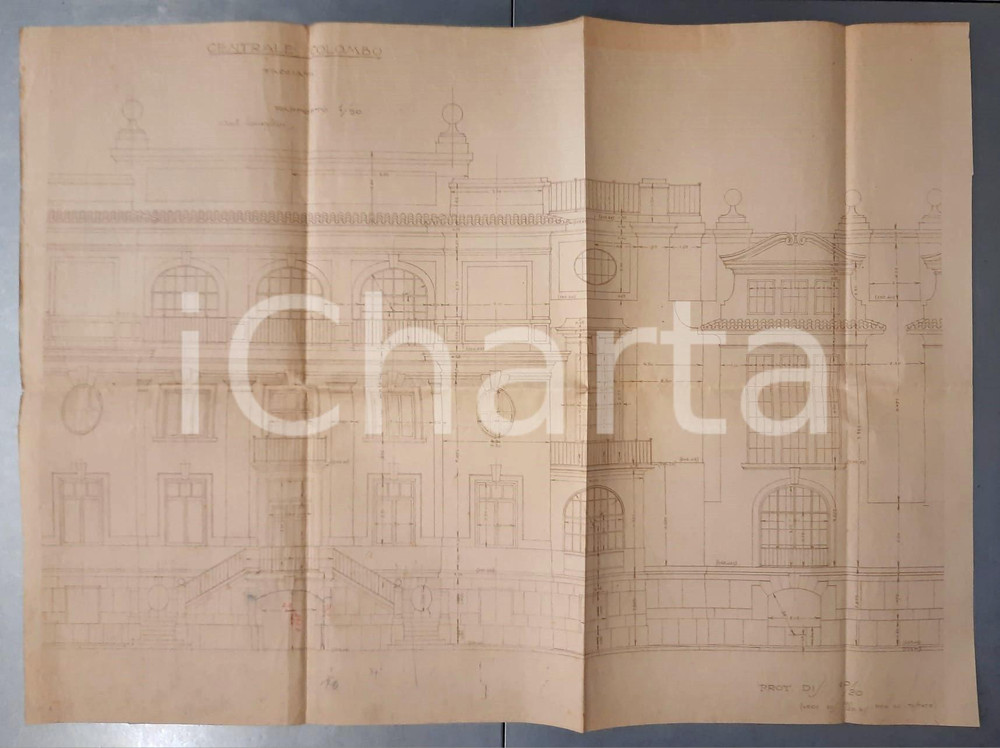 Mappa, planimetria storica 1926 PALLANZENO Arch. Luigi Bini  Centrale COLOMBO  Facciata Planimetria 1