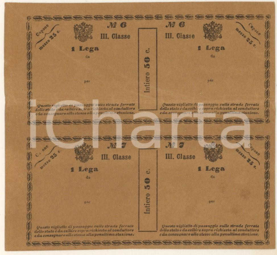 Oggetto da collezione cartaceo 1840 ca LOMBARDOVENETO  FERROVIE  Biglietto III classe 1 lega RARO 1