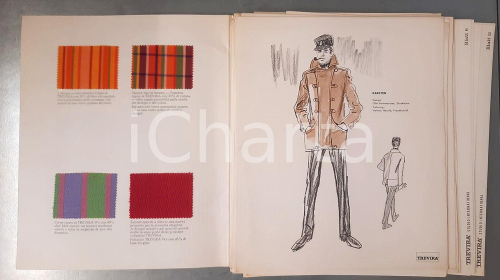 Materiale pubblicitario d’epoca 1967 FRANKFURT MODA  TREVIRA  Cartella modelli con campionari in stoffa 1