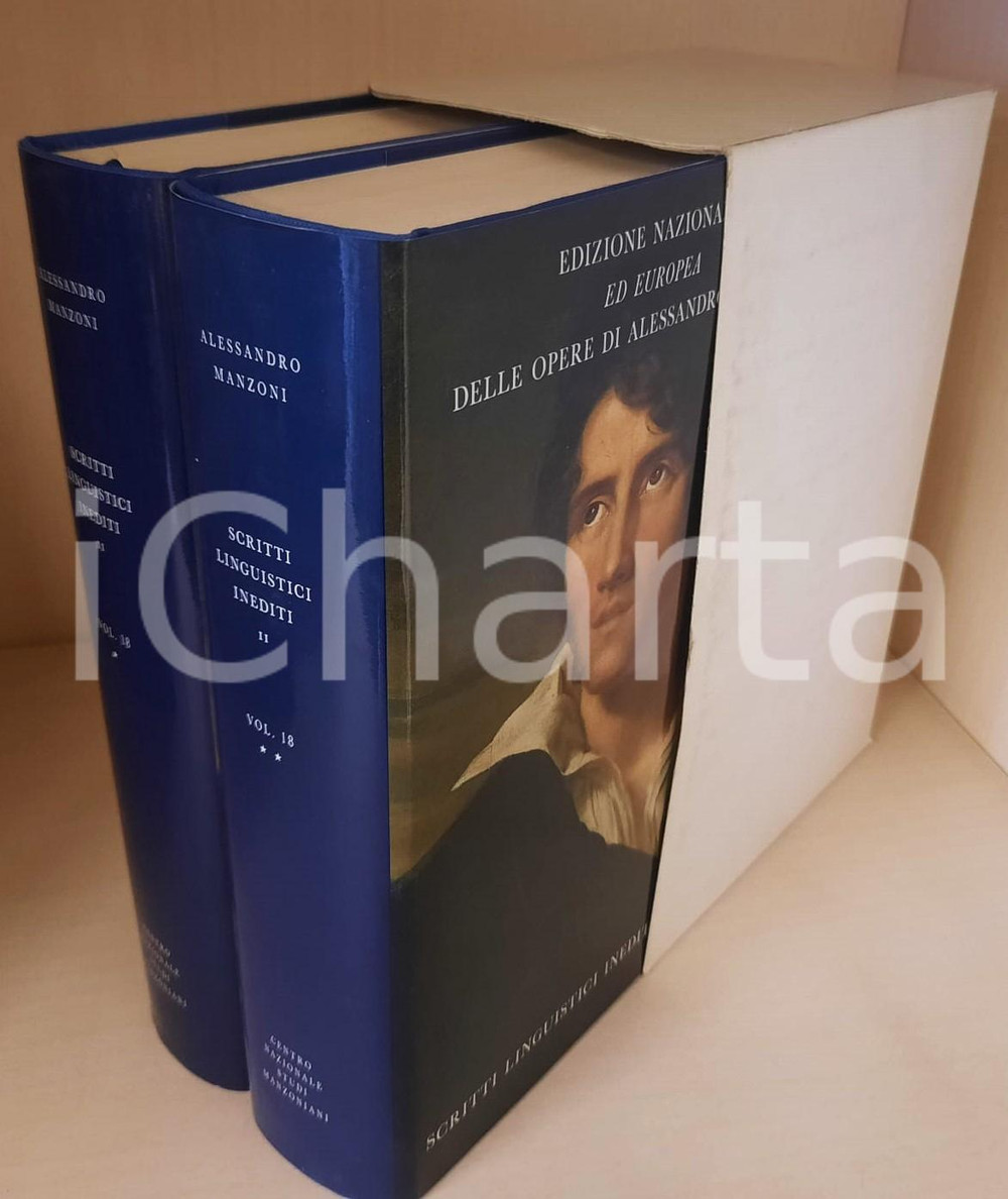 2000 Alessandro MANZONI Scritti linguistici inediti - II - Vol. 18 2 tomi (1) Edizione Nazionale ed Europea delle opere di Alessandro Manzoni. Legatura in tela blu, logo "Casa del Manzoni" in oro al centro del piatto, sovraccoperta illustrata, cofanetto in cartoncino.Composizione dei testi nella versione VAL del carattere Baskerville, realizzato nella Stamperia Valdonega ad Arbizzano di Verona.PAGINE: 1247EDITORE: Centro Nazionale Studi Manzoniani - Milano GOOD/buono ma sbrecciature e abrasioni al cofanetto Formato: 22x14 cm originale e autentica 1
