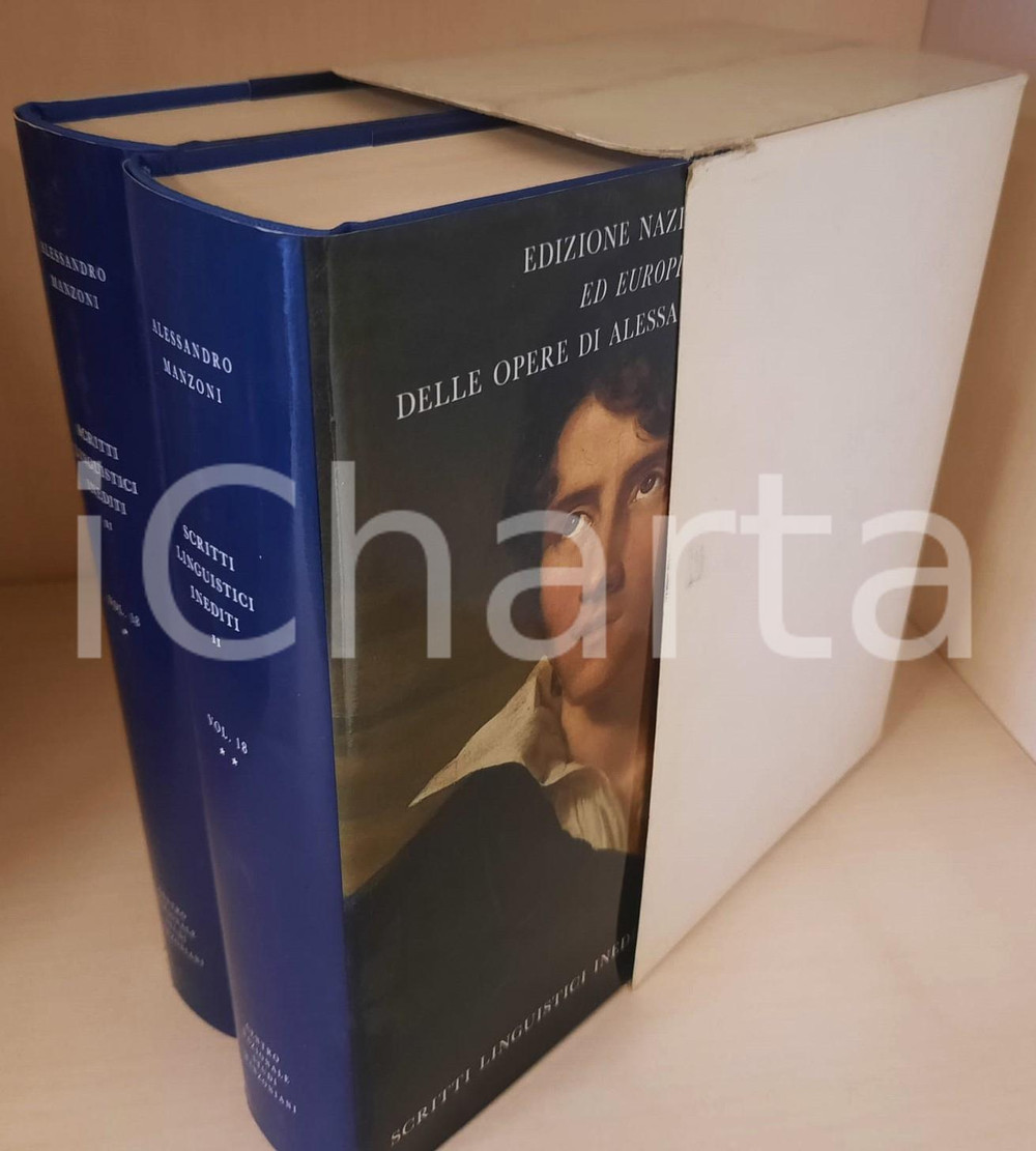 2000 Alessandro MANZONI Scritti linguistici inediti - II - Vol. 18 2 tomi (2) Edizione Nazionale ed Europea delle opere di Alessandro Manzoni. Legatura in tela blu, logo "Casa del Manzoni" in oro al centro del piatto, sovraccoperta illustrata, cofanetto in cartoncino.Composizione dei testi nella versione VAL del carattere Baskerville, realizzato nella Stamperia Valdonega ad Arbizzano di Verona.PAGINE: 1247EDITORE: Centro Nazionale Studi Manzoniani - Milano GOOD/buono ma sbrecciature e abrasioni al cofanetto Formato: 22x14 cm originale e autentica 1