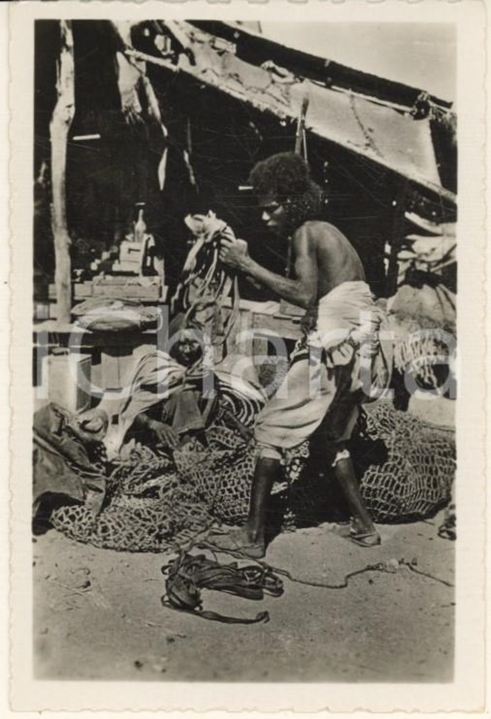 Fotografia d epoca originale 1935 ca A.O.I. ETIOPIA Ritratto di etiope al mercato VERA FOTO 6x9 cm 1