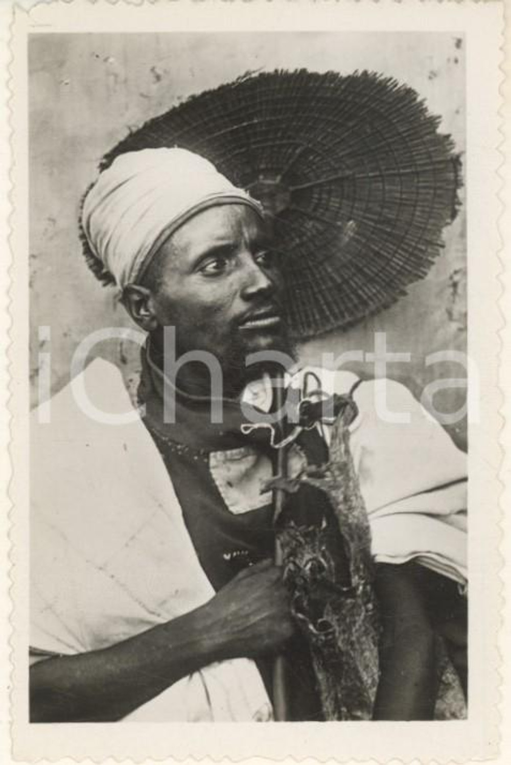 Fotografia d epoca originale 1935 ca A.O.I. ETIOPIA Ritratto di etiope con turbante VERA FOTO cm 6x9 1