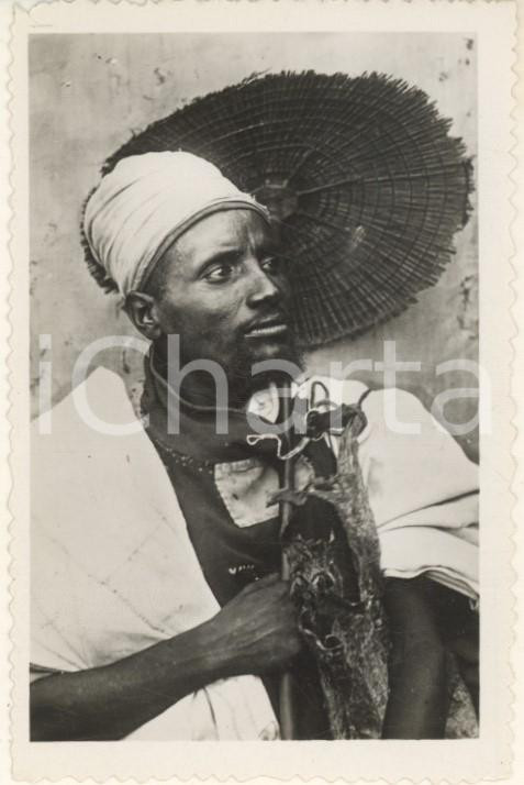 Fotografia d epoca originale 1935 ca A.O.I. ETIOPIA Ritratto di etiope con turbante VERA FOTO cm 6x9 1