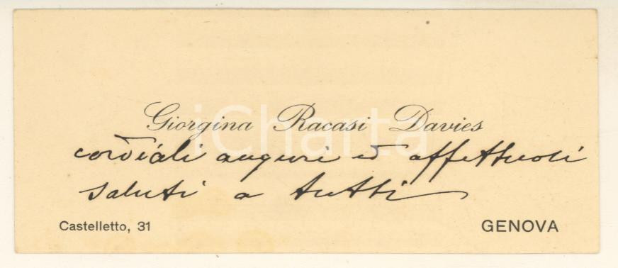 Oggetto da collezione cartaceo 1910 ca GENOVA Castelletto  Giuseppina RACASI DAVIES  Biglietto da visita 1