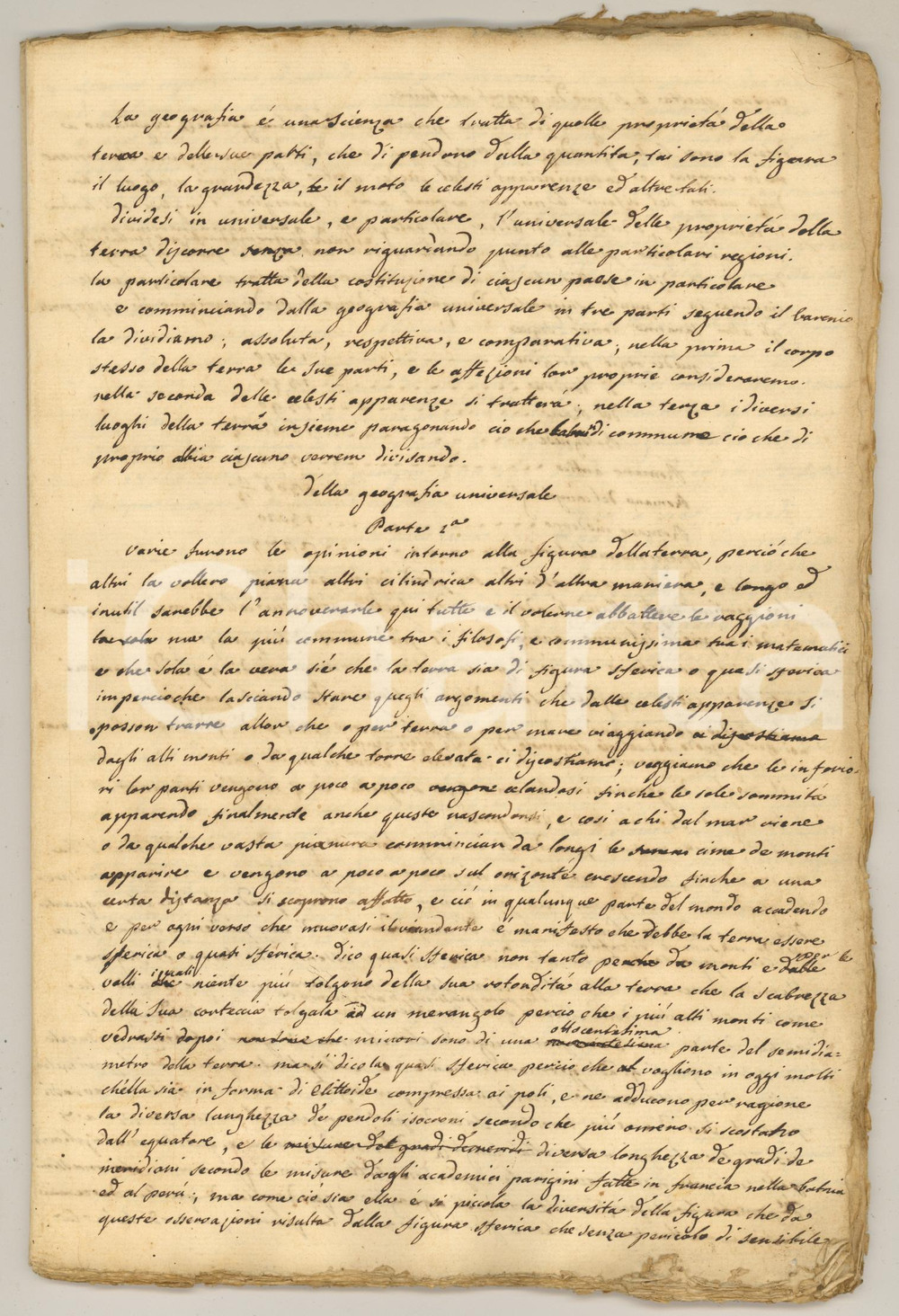 Manoscritto, lettera originale 1800 ca ANONIMO Della geografia universale  Manoscritto INCOMPLETO 38 pp. 1