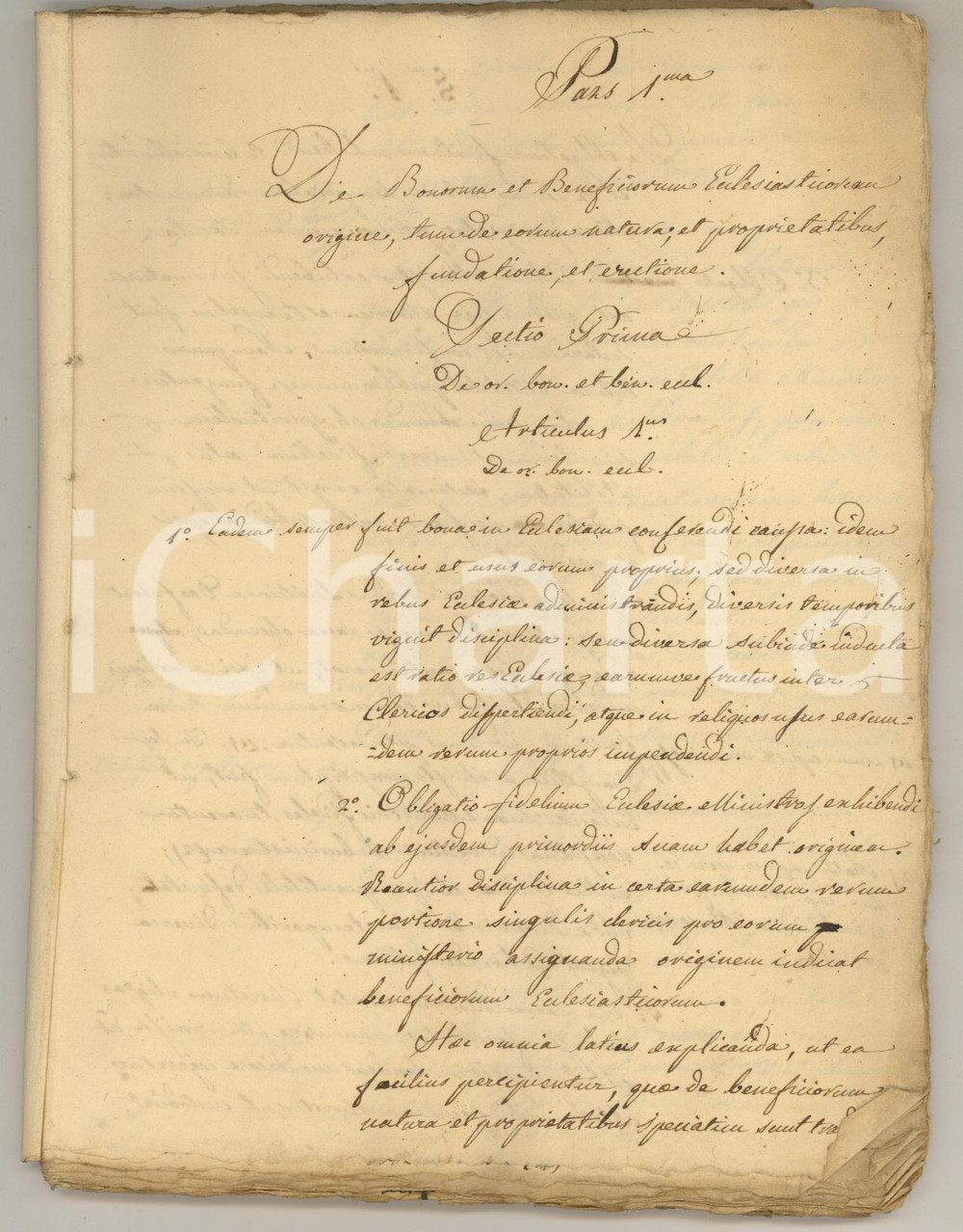 Manoscritto, lettera originale 1800 ca ANONIMO Beni e benefici ecclesiastici  Manoscritto INCOMPLETO 84 pp. 1