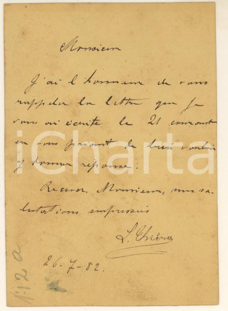 1882 BRUXELLES Avvocato Léon THIERY sollecita risposta - Cartolina  Cartolina postale, originale d'epoca, viaggiata.Timbro a secco dell'avvocato. POOR/danneggiato profonda piegatura verticale; fioriture Formato: 14x9 cm originale e autentica 1