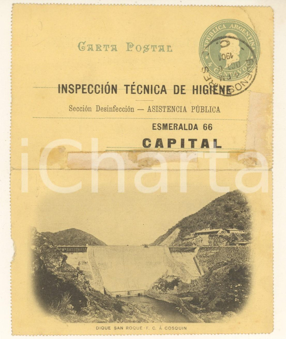 Cartolina originale da collezione 1901 ARGENTINA  Dique SAN ROQUE  Carta postal inspecciÃ³n tÃ©cnica de higiene 1