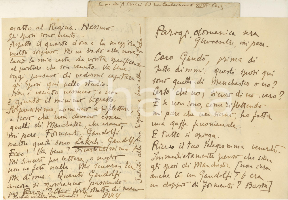 Autografo originale 1924 PARIS Lettera Anselmo BUCCI  Gaffe con gli sposi di Manchester AUTOGRAFO 1