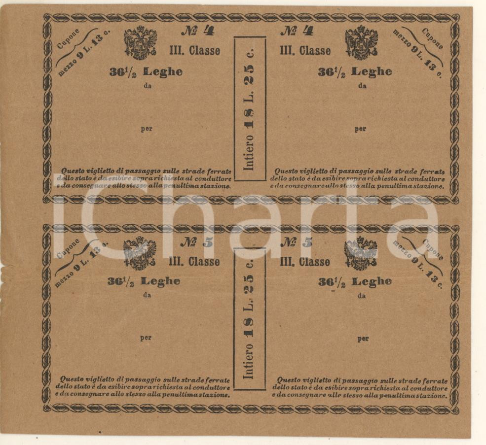 Oggetto da collezione cartaceo 1840 ca LOMBARDOVENETO  FERROVIE  Biglietto III classe 36 1/2 leghe RARO 1