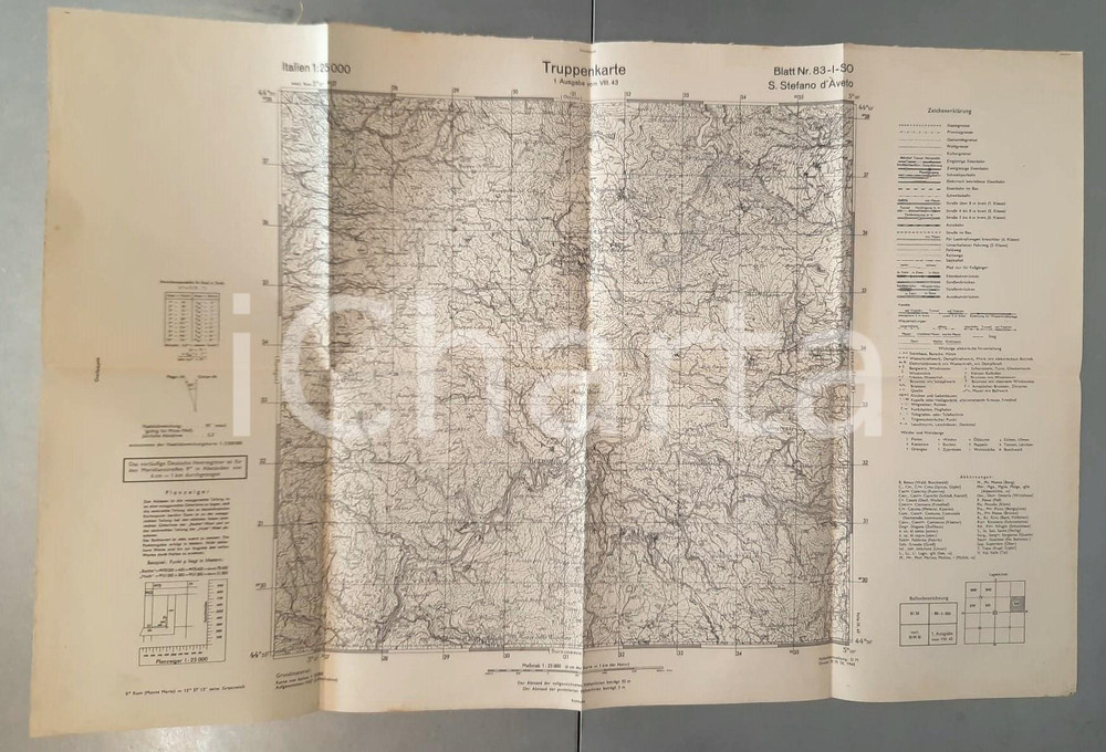 Mappa, planimetria storica 1943 WW2 Truppenkarte WEHRMACHT  S. STEFANO D AVETO   Mappa nÂ° 83 1