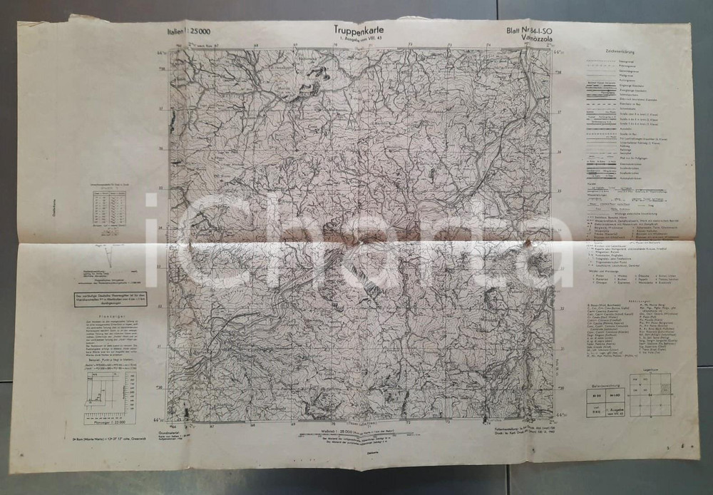 Mappa, planimetria storica 1943 WW2 Truppenkarte WEHRMACHT  VALMOZZOLA PR  Mappa nÂ° 84 70x45 2 1