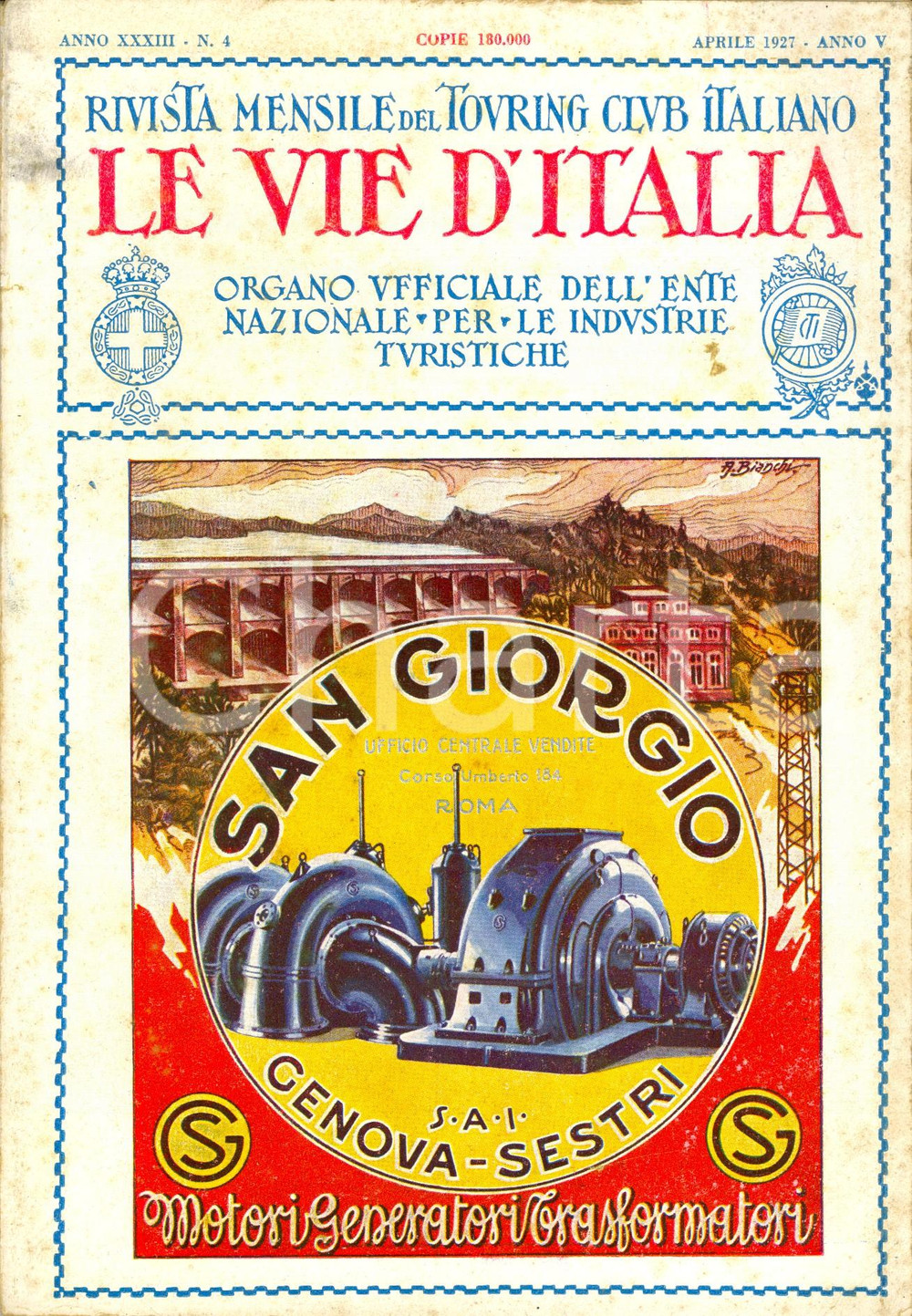 Giornale, rivista storica 1927 LE VIE D ITALIA TCI La Rocca di ANGERA Rivista Anno XXXIII n°4 SAN GIORGIO 1
