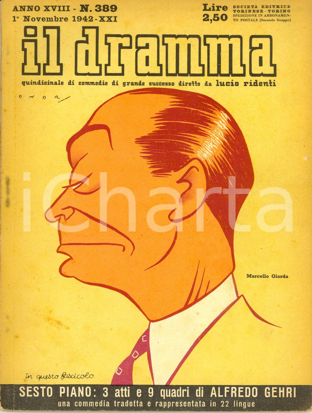 Giornale, rivista storica 1942 IL DRAMMA Alfredo GEHRI Sesto piano Ill. ONORATO Anno XVIII n° 389 1