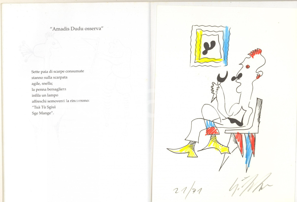 1996 DANGELO Caduta di stile *Quaderni della scarpa a barca - Bambagrafico Rara pubblicazione spillata, edita nella collana "I quaderni della scarpa a barca".Edizione limitata in 300 esemplari. Il presente è il n° 21 e, rientrando fra i primi 31, contiene un "bambagrafico" originale di Dangelo.PAGINE: 30EDITORE: Severgnini Stamperia d'Arte GOOD/buono  Formato: 15x21 cm originale e autentica 2