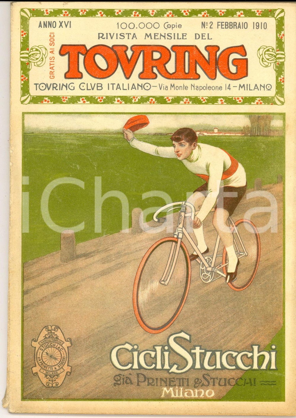 1910 TOURING CLUB ITALIANO Navi a vapore dopo centenario di FULTON *Anno XVI nÂ°2 DATA: Febbraio 1910AUTORE: TOURING CLUB ITALIANOTITOLO: RIVISTA MENSILE - Dopo il centenario di Fulton. Un secolo di progresso della navigazione a vapore Anno XVI n&deg; 2  DESCRIZIONE: Pubblicazione d'epoca, riccamente illustrata con belle immagini in bianco e nero e articolo dedicato alle navi a vapore cento anni dopo la sua invenzione da parte di Robert Fulton.In copertina, pubblicit&agrave; dei cicli Stucchi di Milano.Numerose pubblicit&agrave; d'epoca all'interno.  PAGINE: 86  FORMATO: 17 x 24 cm  CONDIZIONI: mediocri (macchie diffuse alle brossure; lievi strappi al dorso; lievi pieghe all'angolo superiore sinistro).Pubblicazione d'epoca, originale e autentica.     originale e autentica 1