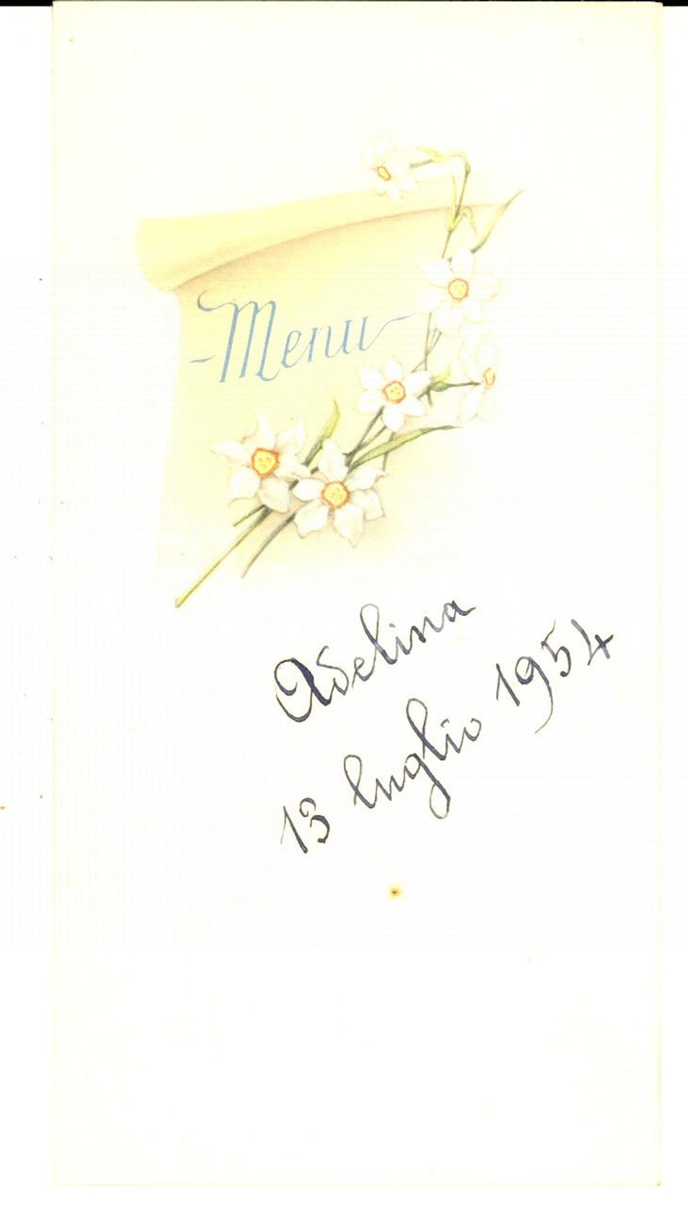 Oggetto da collezione cartaceo 1954 MILANO ? Menù per pranzo di una Prima Comunione VINTAGE 8x16 1