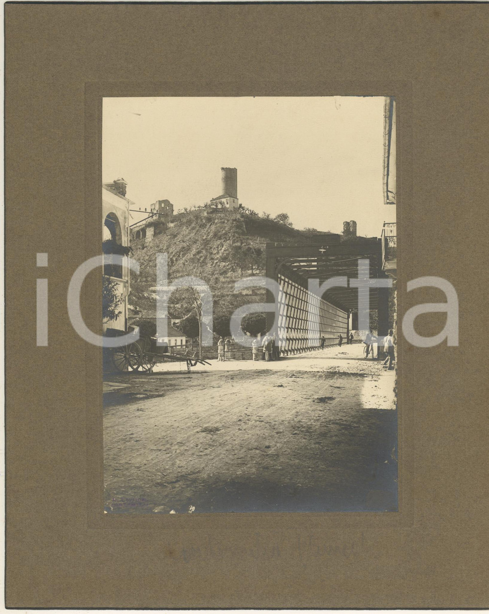 Fotografia d epoca originale 1920 ca CORTEMILIA CN Ponte in ferro e castello Foto P. CIVIDINI 1