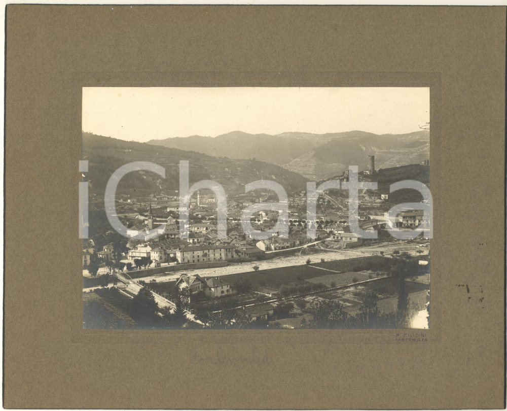 Fotografia d epoca originale 1920 ca CORTEMILIA CN Panorama con fiume Bormida Foto P. CIVIDINI 1