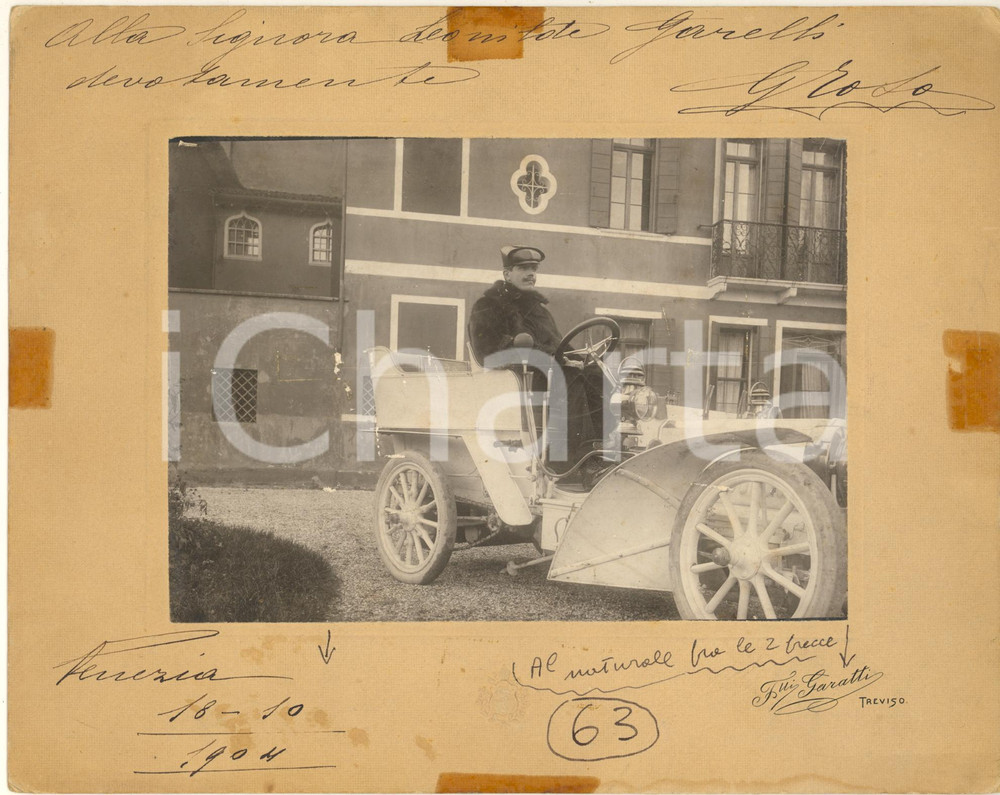 Fotografia d epoca originale 1904 VENEZIA Ritratto G. ROTA in automobile  Foto con autografo 25x21 cm 1