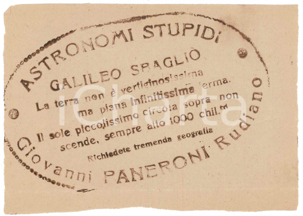 Materiale pubblicitario d’epoca 1920 ca Giovanni PANERONI Galileo sbagliò  Astronomi stupidi Volantino 3 1