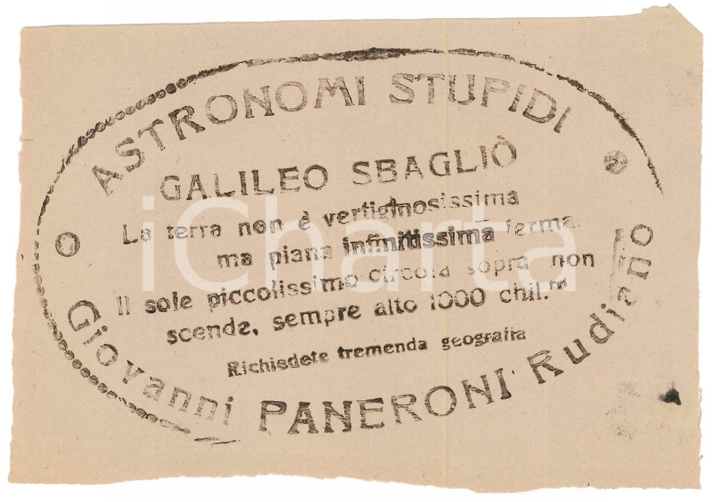 Materiale pubblicitario d’epoca 1920 ca Giovanni PANERONI Galileo sbagliò  Astronomi stupidi Volantino 2 1
