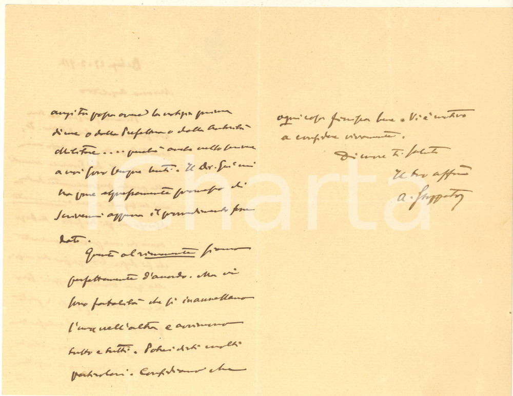 1917 BOLOGNA On. Alessandro STOPPATO conferma l'aiuto a un amico - AUTOGRAFO Lettera interamente autografa dell'avvocato e politico Alessandro Stoppato, che conferma l'interessamento per la causa di un amico, pur nella lentezza della burocrazia.Su carta intestata "Camera dei Deputati".PAGINE: 4 (1 bianca) POOR/danneggiato piegature d'epoca Formato: 14x21 cm originale e autentica 1