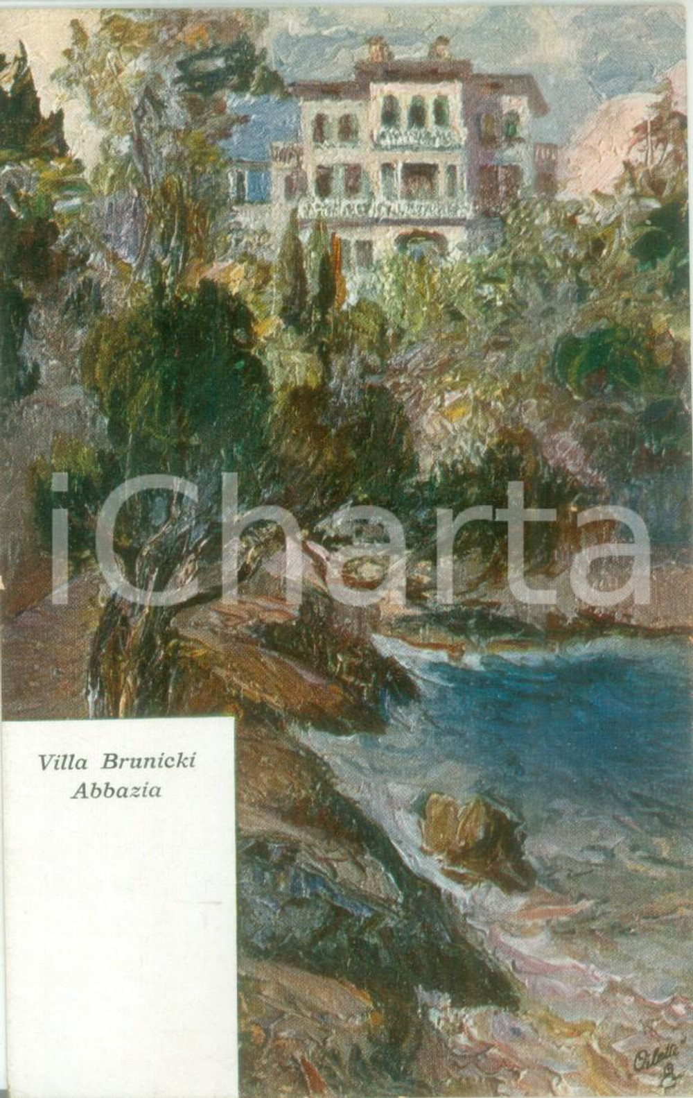 Cartolina originale da collezione 1910 ca ABBAZIA / OPATIJA CROAZIA Veduta di villa BRUNICKI ILLUSTRATA 1 1