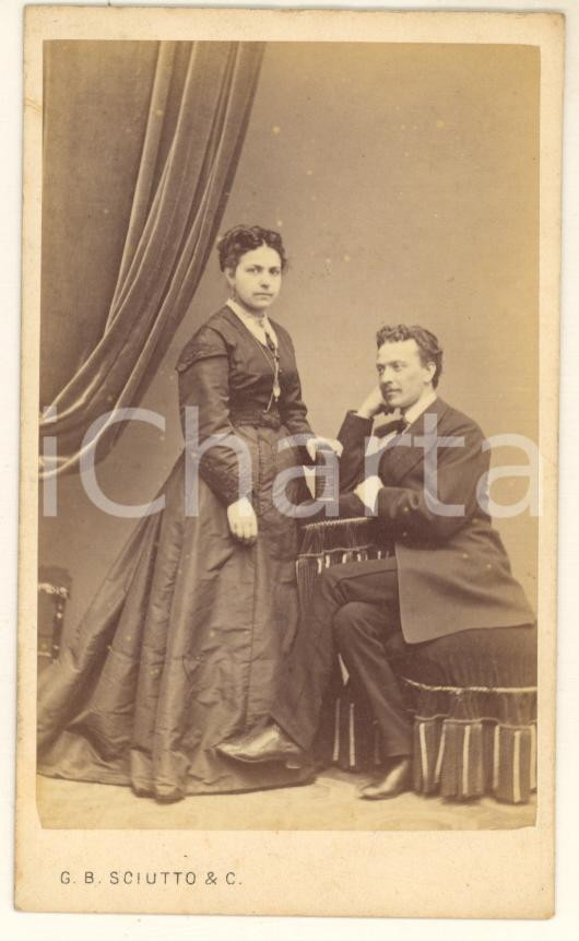 Fotografia d epoca originale 1870 ca RISORGIMENTO Garibaldino Oreste BRONZETTI con la moglie Foto CDV 2 1