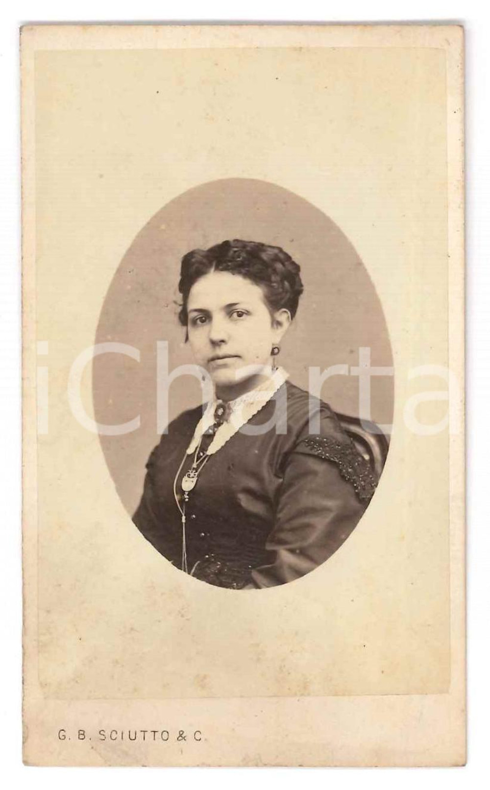 1870 ca GENOVA Caterina MAFFEZZOLI moglie garibaldino Oreste BRONZETTI *Foto 6 Fotografia originale d'epoca, su cartoncino morbido, che ritrae la moglie del patriota e garibaldino Oreste Bronzetti.FOTOGRAFO: Giovanni Battista Sciutto - Genova GOOD/buono  Formato: 6x10 cm originale e autentica 1