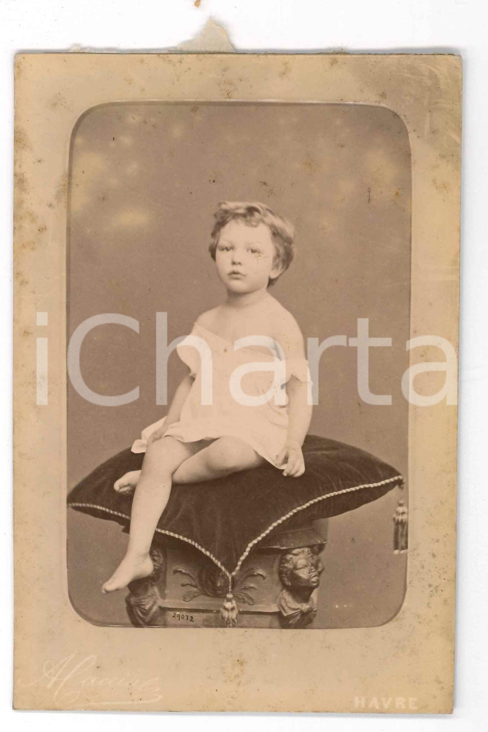 1872 GENOVA Elisa BRONZETTI figlia del garibaldino Oreste *Foto SCIUTTO (5) Fotografia originale d'epoca, su cartoncino morbido, che ritrae la bambina figlia del patriota e garibaldino Oreste Bronzetti.FOTOGRAFO: Genova - G. B. Sciutto, ma rimontata su cartoncino A. Caccia - Le Havre POOR/danneggiato fioriture; macchie Formato: 11x16 cm originale e autentica 1