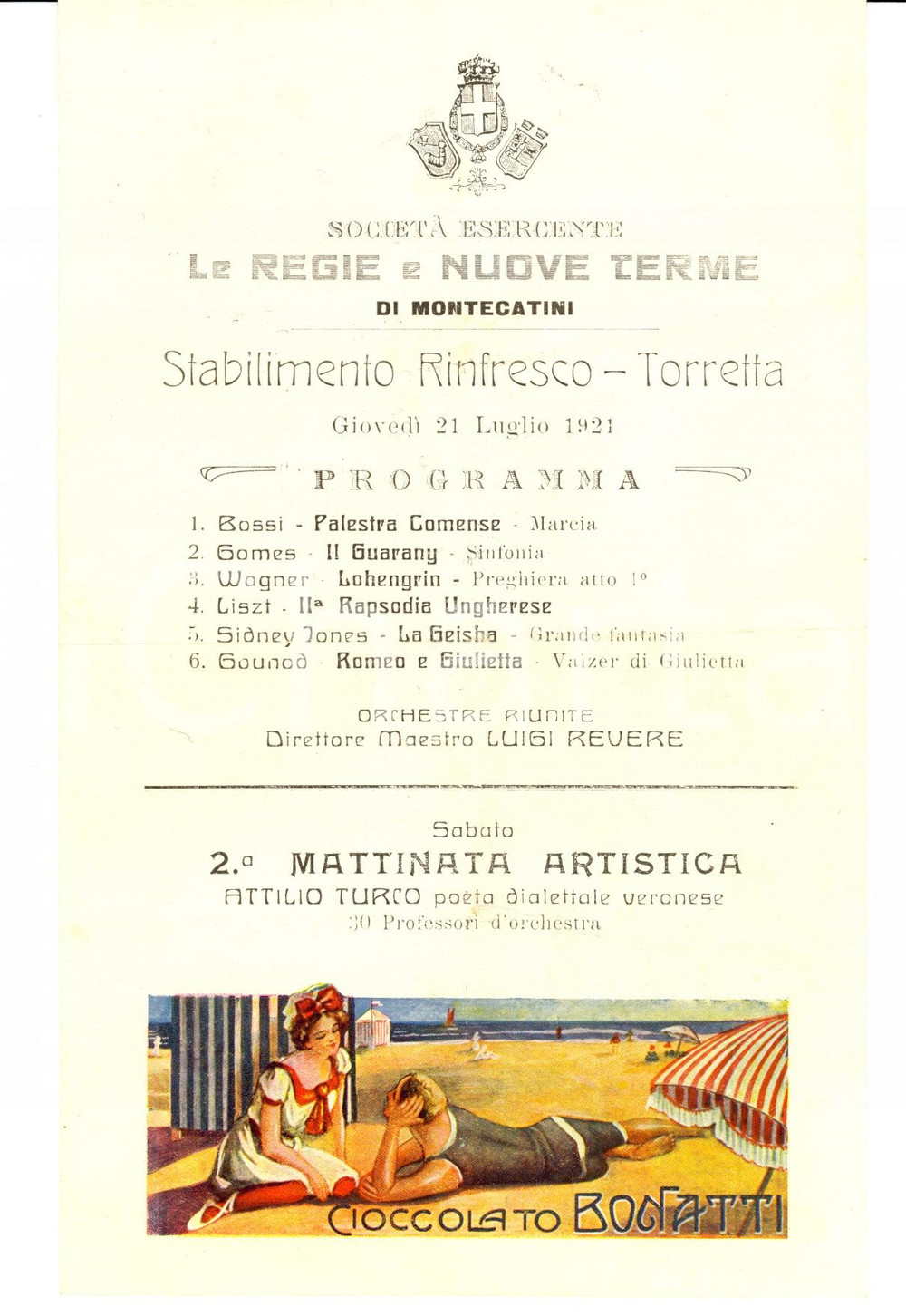 Oggetto da collezione cartaceo 1921 MONTECATINI TERME Stabilimento TETTUCCIO e RINFRESCO Programma 3 1