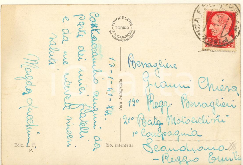 Autografo originale 1941 PIACENZA Liceo Ginnasio 'Melchiorre Gioia' *Autografo Magda LUCCHINI FP VG 1