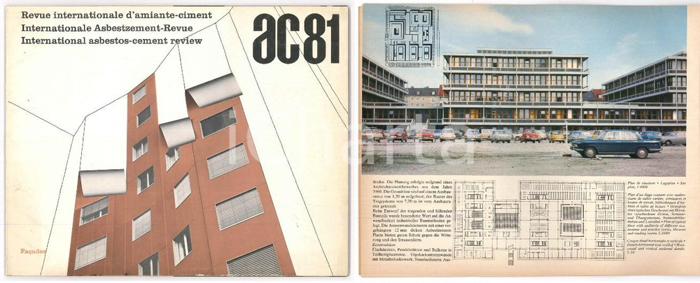 1976 AC81 International asbestos-cement review - Pubblicazione ETERNIT Rivista d'epoca in lingua francese, inglese e tedesca.PAGINE: 57 FAIR/discreto Parziale distacco del dorso dalla legatura Formato: 26x21  cm originale e autentica 1